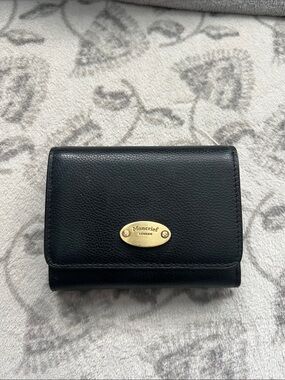 Moncrieff London Black Leather Wallet with Gold Plaque! Gently used